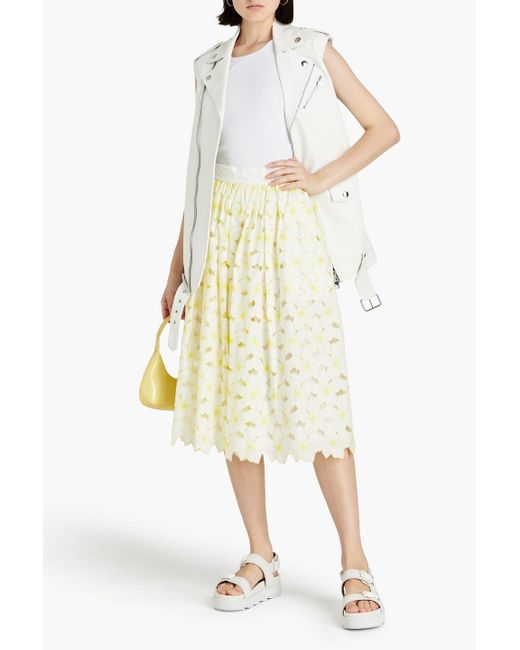 RED Valentino Yellow Embroidered Gathered Cotton-blend Midi Skirt