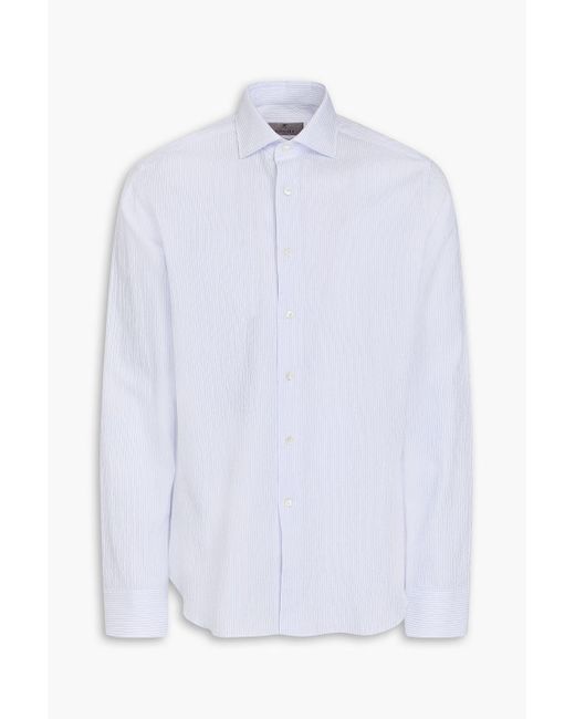 Canali White Striped Cotton-seersucker Shirt for men