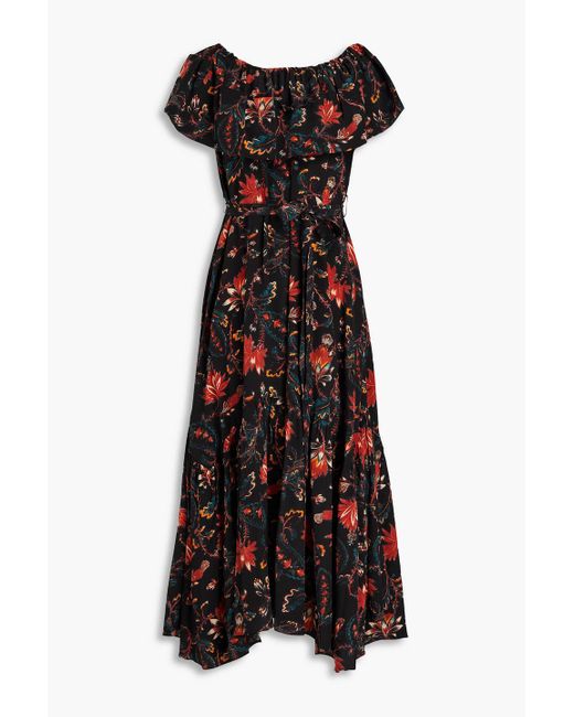Ulla Johnson Black Skye Belted Floral-print Silk Crepe De Chine Midi Dress