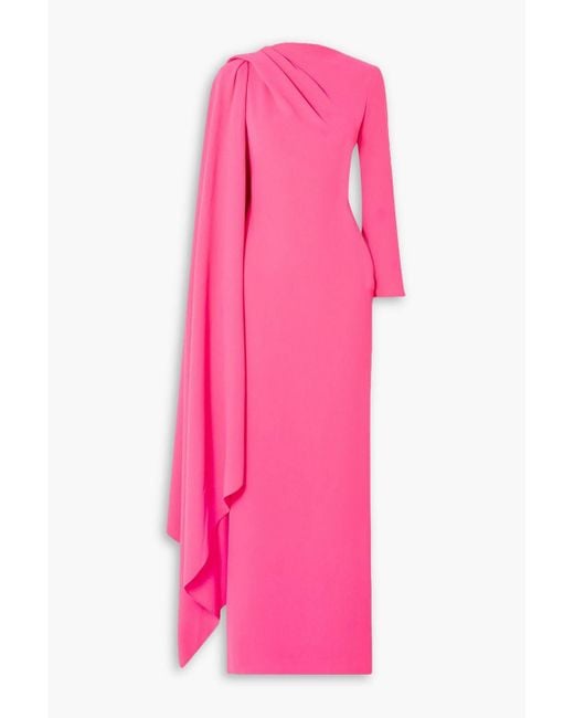 Solace London Pink Lydia One-sleeve Cape-effect Crepe Maxi Dress