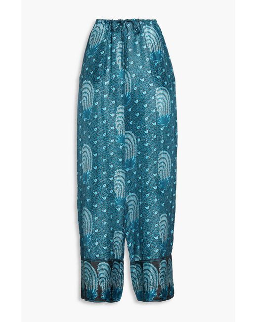 HANNAH Blue Azra Printed Silk-satin Wide-leg Pants