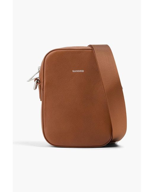 Sandro Brown Pebbled-Leather Messenger Bag for men