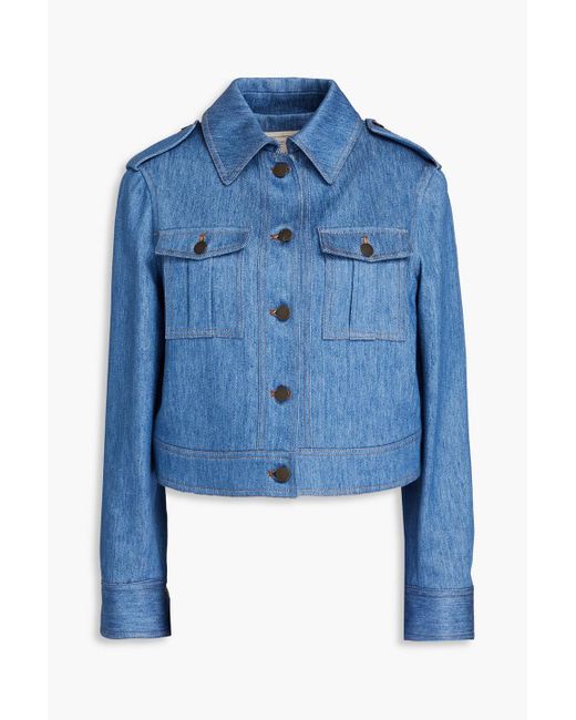 Giuliva Heritage Blue Dianora Cotton And Linen-blend Denim Jacket