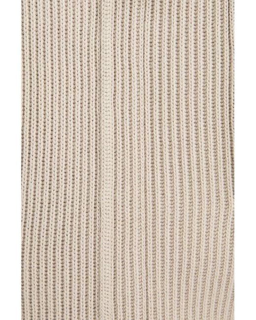 Brunello Cucinelli Natural Bead-Embellished Ribbed Cotton Track Pants