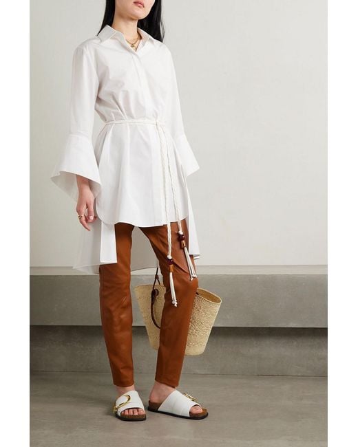 Lafayette 148 New York Brown Greenwich Leather Straight-leg Pants