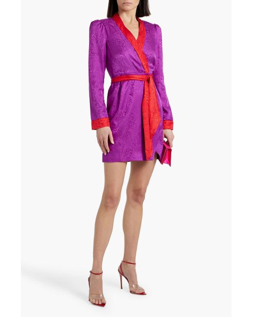 Saloni Pink Bibi Wrap-Effect Cotton-Blend Jacquard Mini Dress