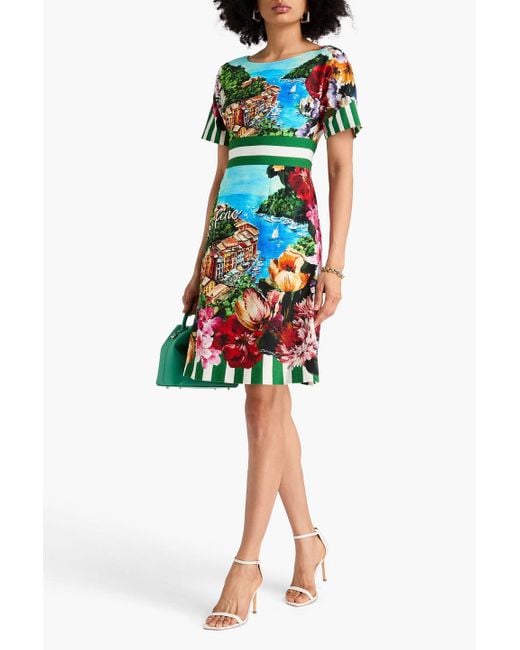 Dolce & Gabbana White Kleid aus crêpe aus einer baumwollmischung mit print