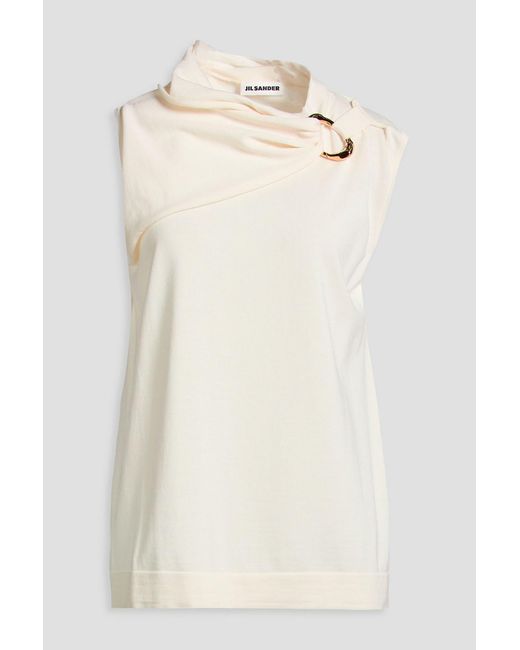 Jil Sander Natural Ring-embellished Draped Wool Top