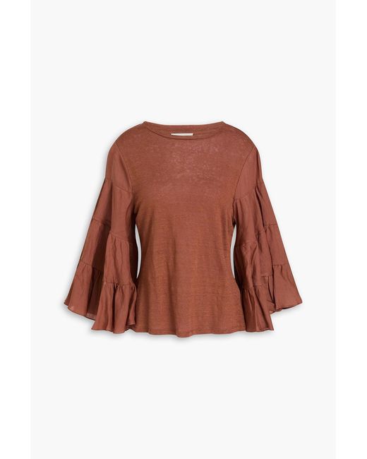 Zimmermann Brown Tiered Linen Blouse