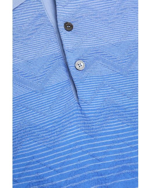 Missoni Blue Dégradé Crochet-Knit Cotton Polo Shirt for men