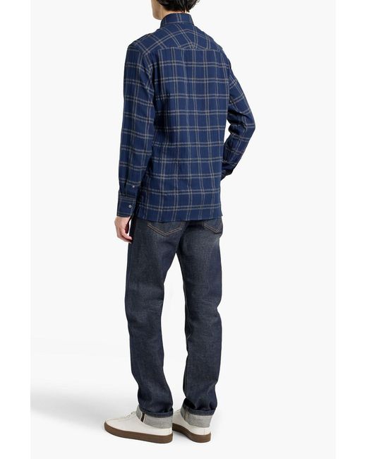 Dunhill Blue Checked Cotton-Blend Flannel Shirt for men