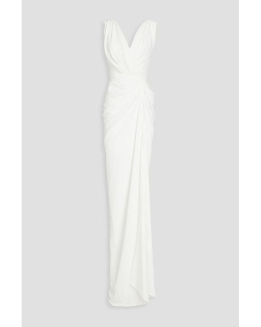Rhea Costa White Draped Crepe Gown