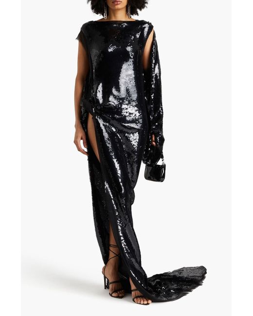 Rick Owens Black Edfu Twisted Sequined Silk-voile Gown