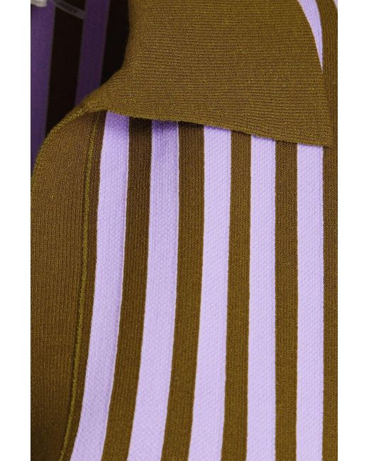 Tory Burch Purple Belted Striped Jacquard-knit Midi Dress