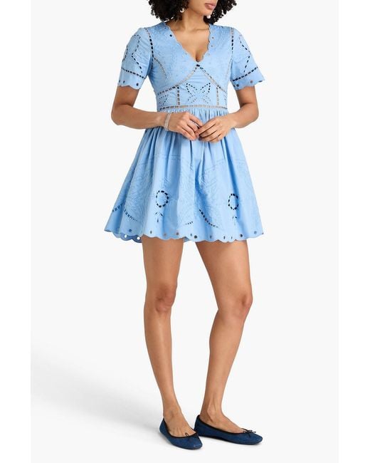 Claudie Pierlot Blue Broderie Anglaise Cotton Mini Dress