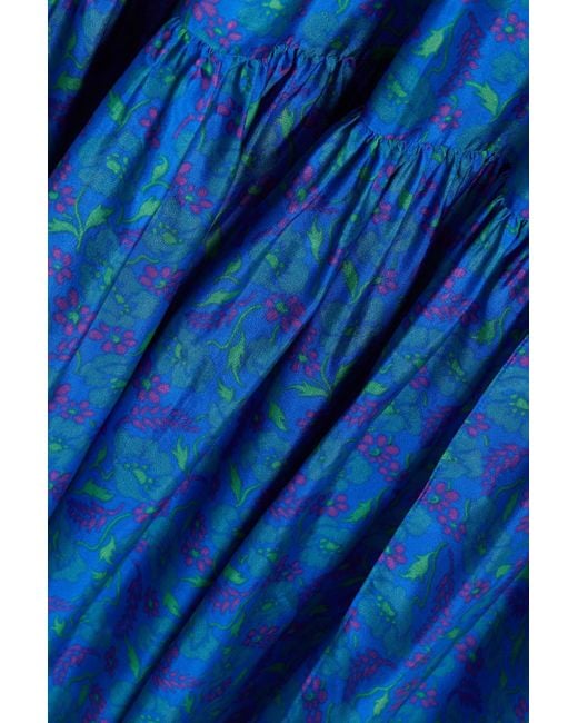 Veronica Beard Blue Serence Floral-print Silk Crepe De Chine Maxi Skirt