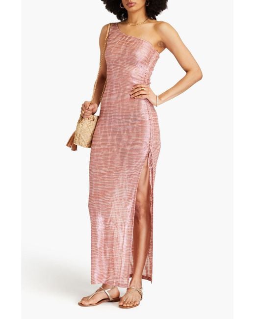 Missoni Pink One-shoulder Metallic Crochet-knit Maxi Dress