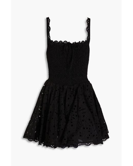 Charo Ruiz Black Lina Shirred Broderie Anglaise Cotton-blend Mini Dress