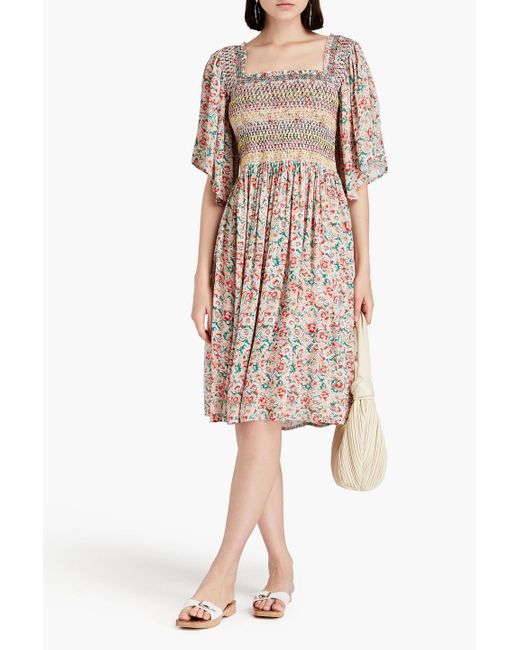 See By Chloé Multicolor Gerafftes kleid aus crêpe mit floralem print