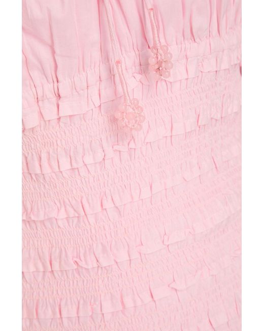 Farm Rio Pink Ruffled Broderie Anglaise Cotton Midi Dress