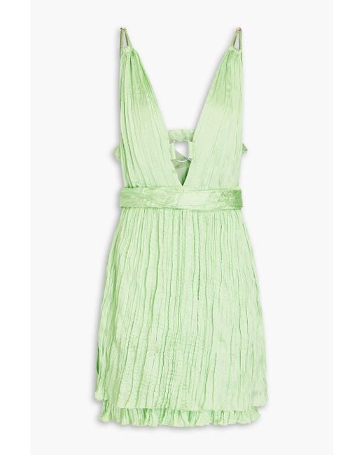 Maje Green Plissé-satin Mini Dress