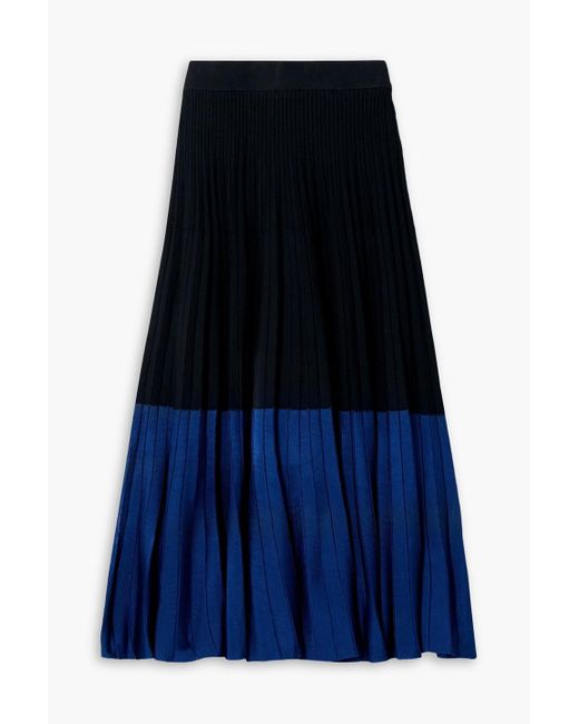 Cefinn Blue Colette Two-tone Pleated Knitted Midi Skirt