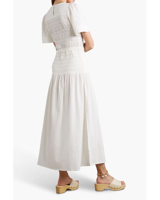 Apiece Apart White Siempre Smocked Cotton-seersucker Maxi Dress