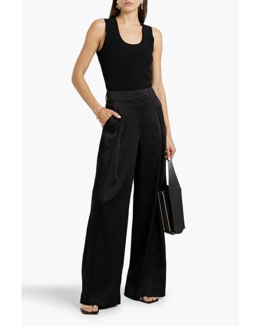 Jonathan Simkhai Black Kyra Satin Wide-leg Pants