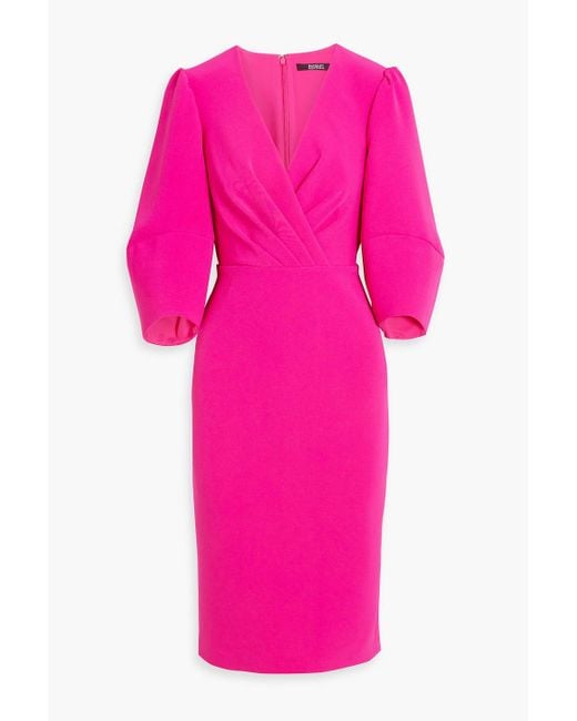 Badgley Mischka Pink Draped Crepe Midi Dress