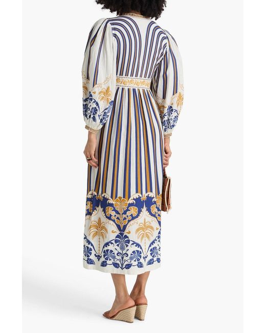 Farm Rio White Embellished Printed Linen-blend Maxi Dress