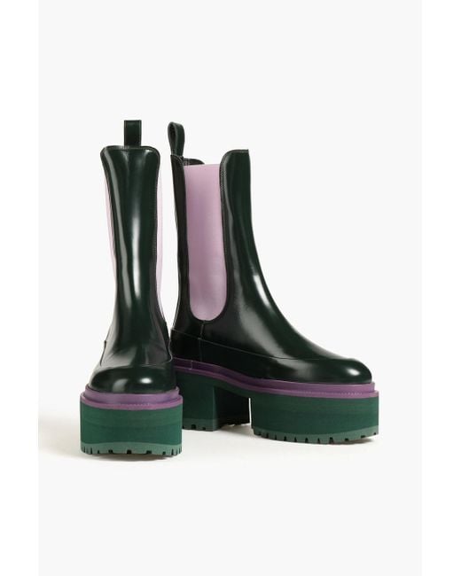 Stine Goya Green Viola Eloise Leather Platform Chelsea Boots
