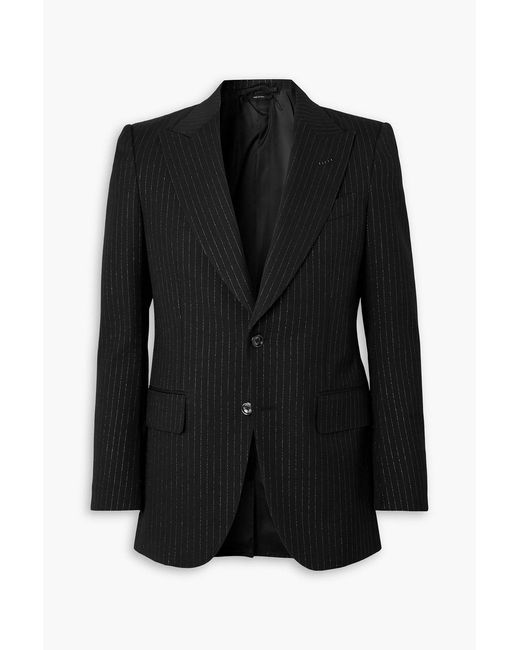 Tom Ford Black Dyylan Slim-Fit Pinstriped Metallic Wool-Blend Twill Suit Jacket for men