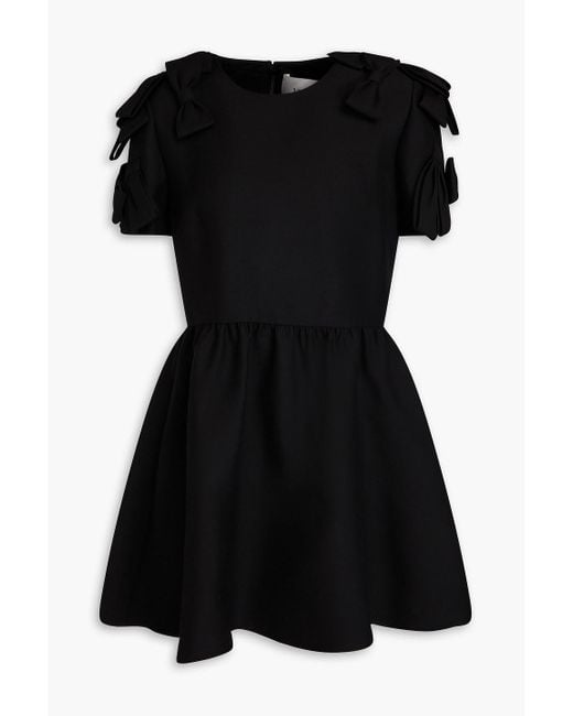 Valentino Garavani Black Bow-detailed Wool And Silk-blend Crepe Mini Dress