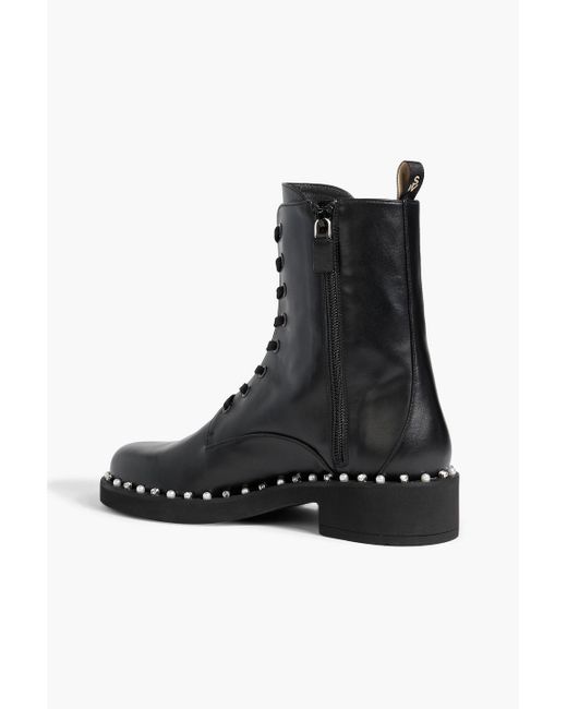 Stuart Weitzman Black Reverie Embellished Leather Combat Boots