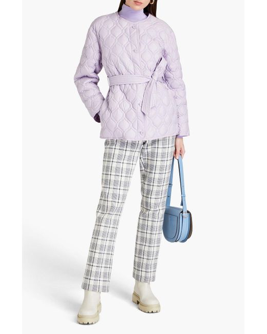 Sandro Purple Belted Quilted Shell Jacket