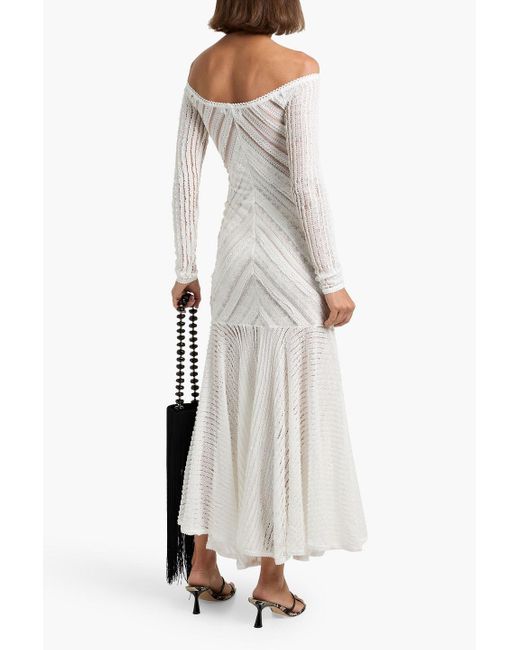 Charo Ruiz White Souley Off-The-Shoulder Stretch-Lace Maxi Dress
