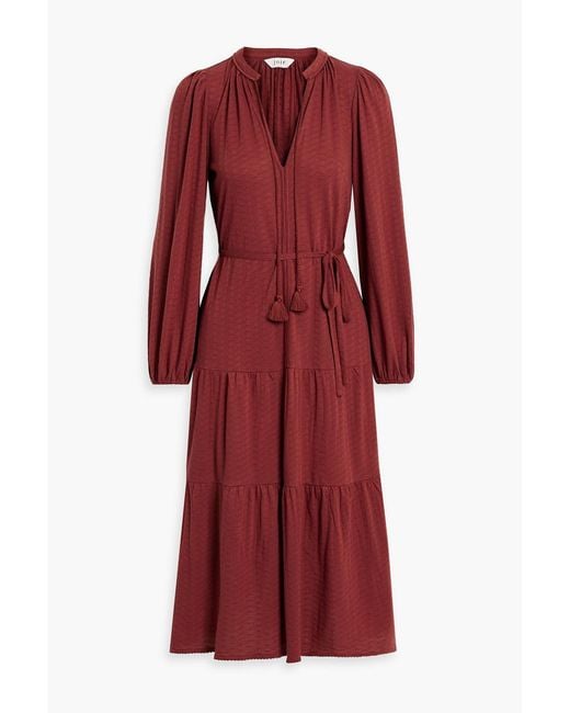Joie Red Mulberry Tie Pointelle-knit Midi Dress