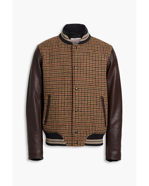 Rag & Bone Brown Leather-paneled Houndstooth Wool-tweed Jacket for men
