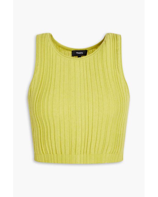 Theory Yellow Cropped Ribbed Cotton-blend Top
