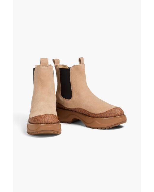 MICHAEL Michael Kors Brown Dupree Printed Textured-Leather And Suede Ankle Boots