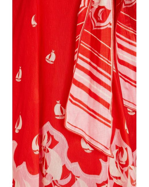 Zimmermann Red Printed Linen And Silk-blend Maxi Skirt