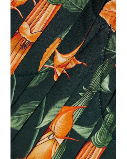 Agua Bendita Green Moringa Sabanero Nocturno Pleated Floral-print Cotton-poplin Underwired Bikini Top
