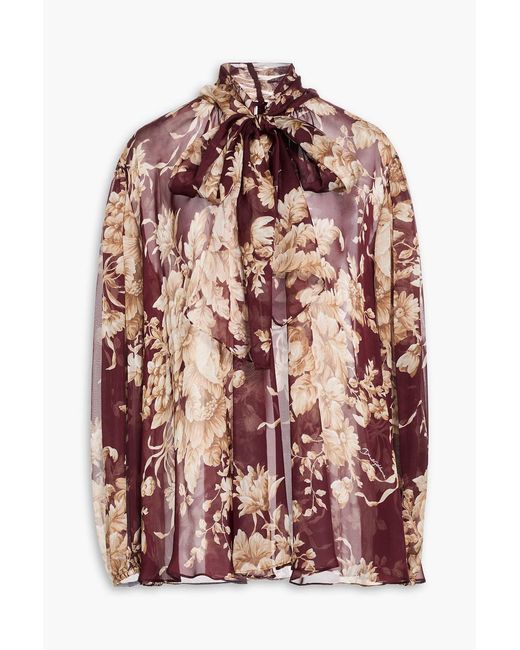 Dolce & Gabbana Pink Floral-Print Silk-Voile Blouse