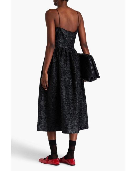 Stine Goya Black Anny Gathered Tinsel Midi Dress