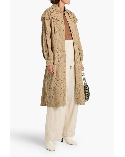 Farm Rio Natural Trenchcoat aus baumwolle mit lochstickerei