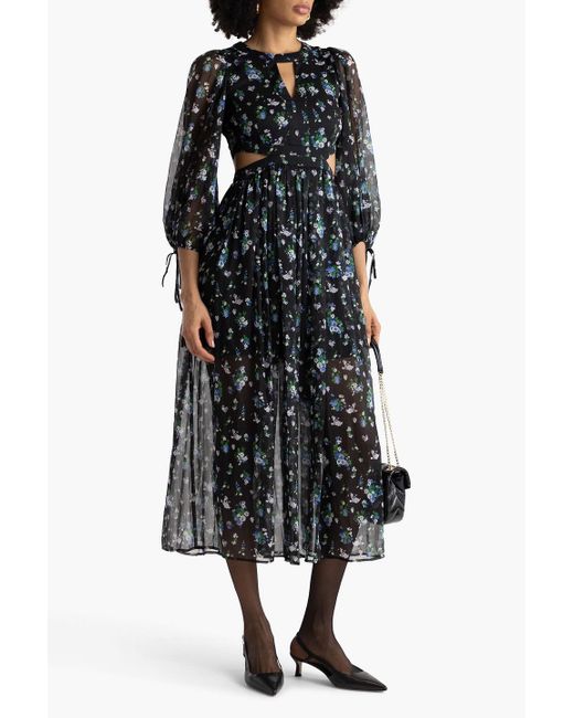 Maje Black Cutout Floral-print Crepon Midi Dress