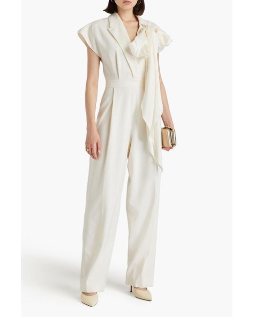 Roksanda White Silk-trimmed Wool-twill Jumpsuit
