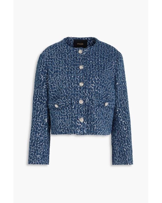 Maje Blue Sequined Denim Jacket