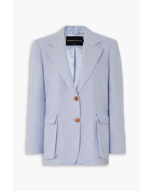 Brandon Maxwell Blue Ashland Oversized Herringbone Linen, Wool, Silk And Cashmere-blend Blazer