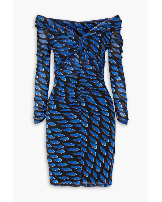 Diane von Furstenberg Blue Ganesa schulterfreies minikleid aus stretch-mesh mit print